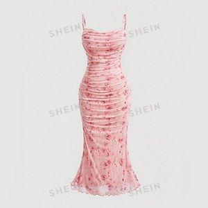 SHEIN Pink Ruffled Ruched Bodycon Dress - Brand New